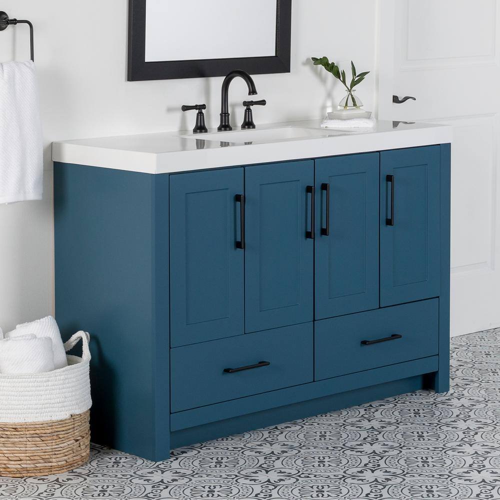 Home Decorators Collection Radien 48.5 in. W x 18.75 in. D x 34.14 in. H Bath Vanity in Admiral Blue with White Cultured Marble Top RN48P2-AE