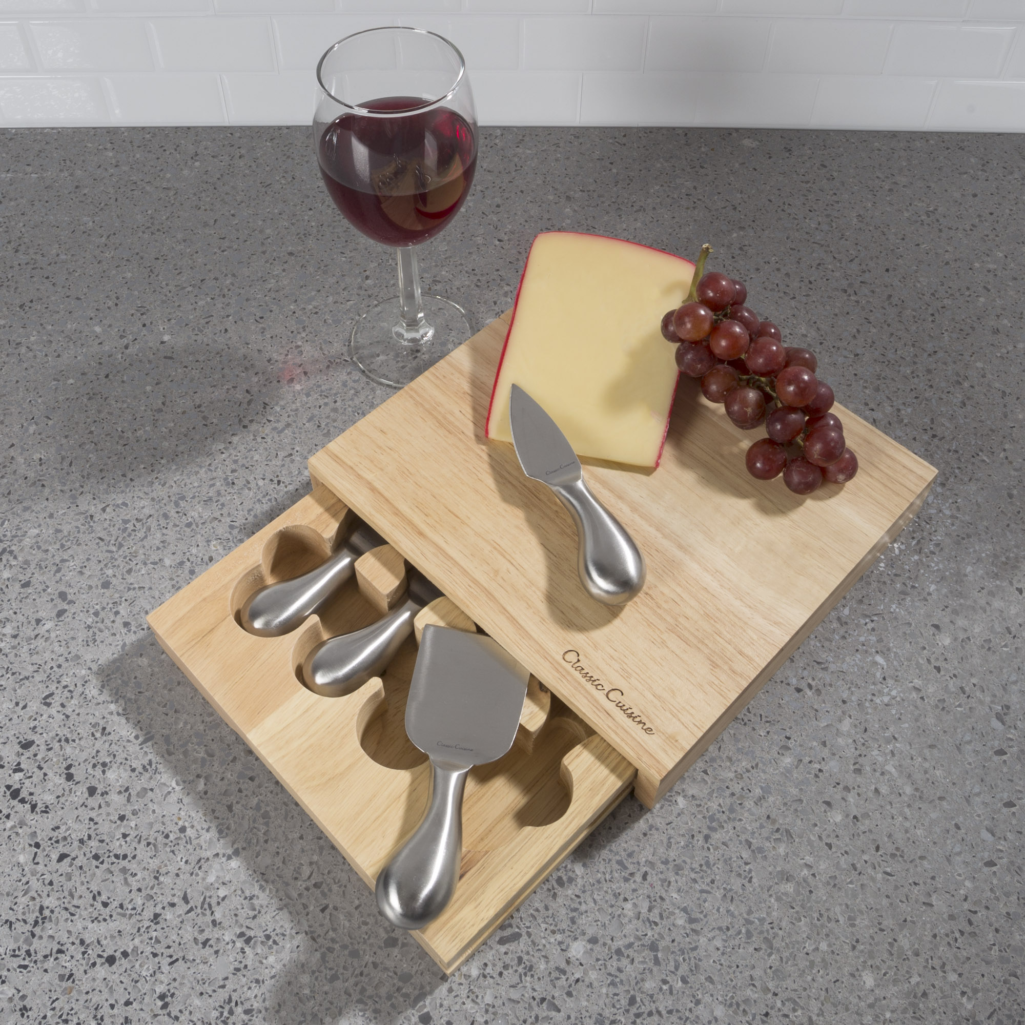 Cheese Board 5 piece Set with Stainless Steel Knives 8.6