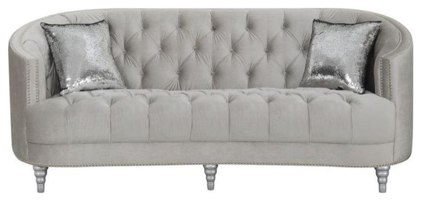 Coaster Avonlea Transitional Velvet Tufted Sloped Arm Sofa in Gray   Traditional   Sofas   by Simple Relax  Houzz