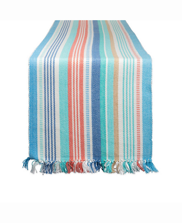 Design Imports Seashore Stripe Fringed Table Runner 13 X 72