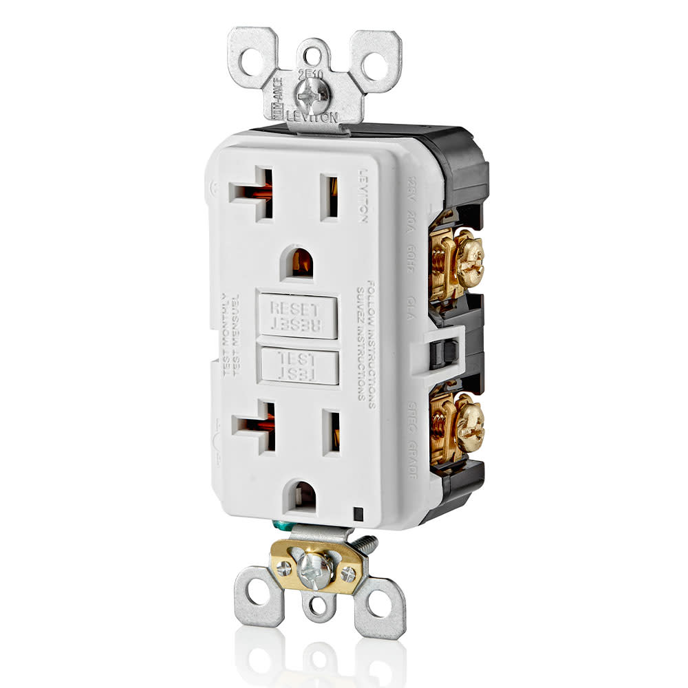 Leviton SmartlockPro GFCI Outlet 20A 125V 5-20R White Duplex