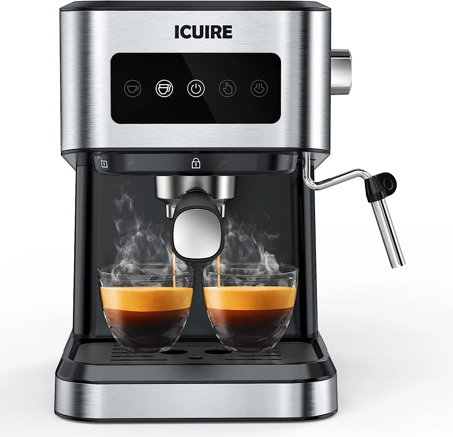 ICUIRE Espresso Machine, 20 Bar Compact Steam Espresso Coffee Machine with Milk Frother, Digital Touch Panel, 37 Oz Removable Water Tank for Espresso Make