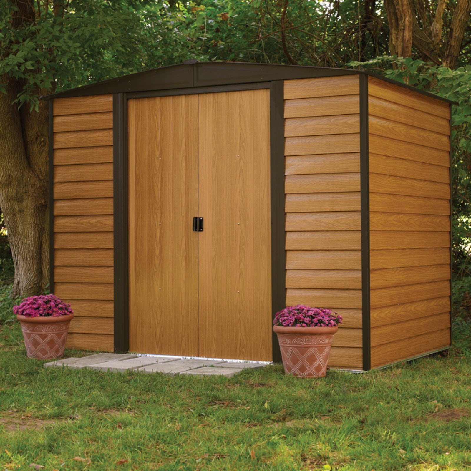 Arrow Storage Products 8 x 6 ft. Double Door Metal Storage Shed, Brown and Black