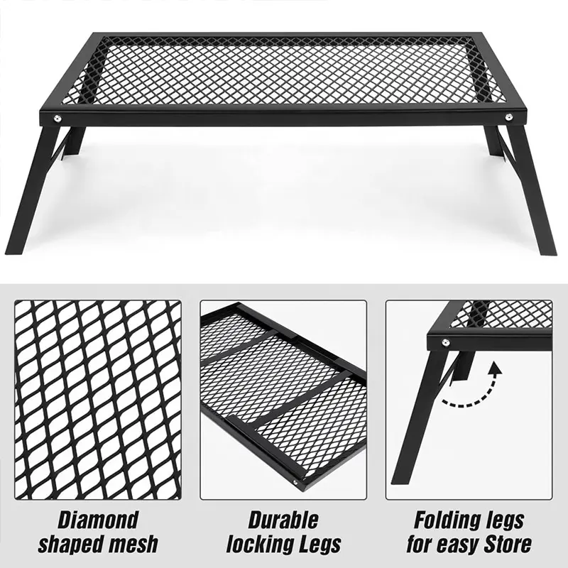 Deluxefit Folding Campfire Grill Heavy Duty Camp Grill Portable Over Fire Grill Grate for Outdoor Picnic