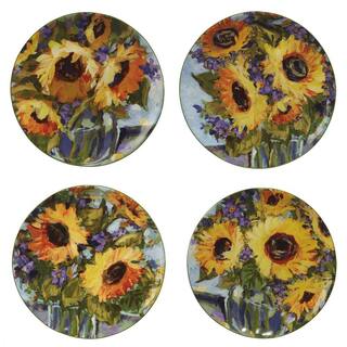 Certified International Sunflower Bouquet Multicolored Earthenware Salad Plate Set Of 4 29171SET4