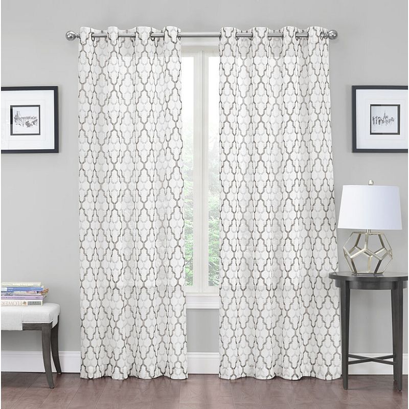 Kate Aurora Charlton Grommet Top Crushed Lattice Lightweight Sheer Designed Voile Curtains - Set Of 2