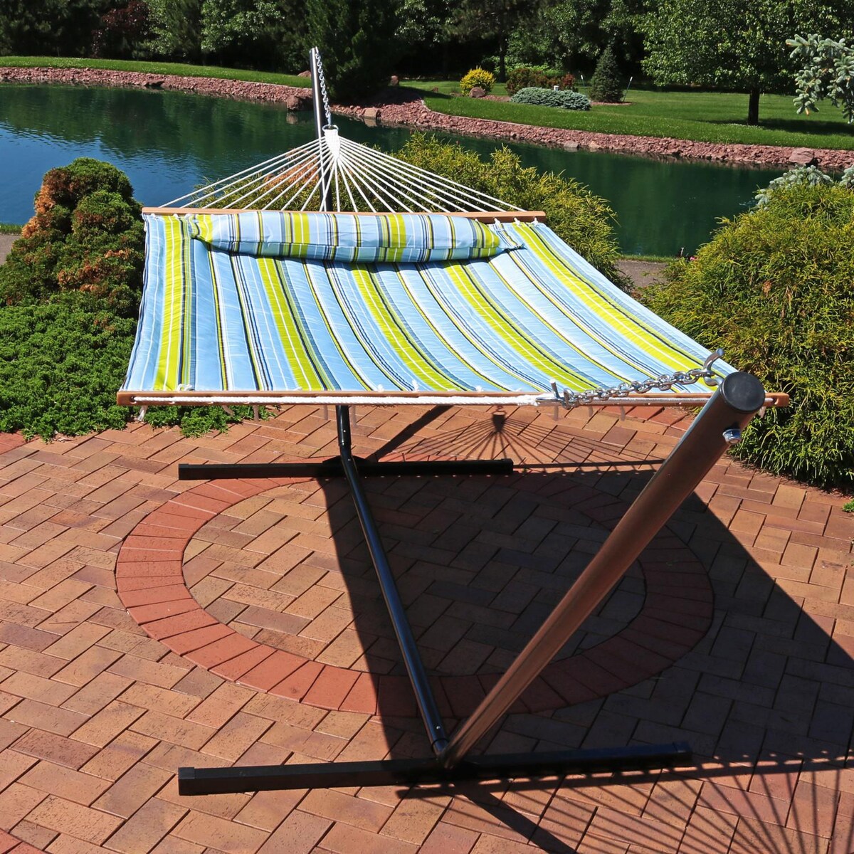 Ultimate Patio Quilted Double Hammock w/ Heavy-Duty Stand and Pillow