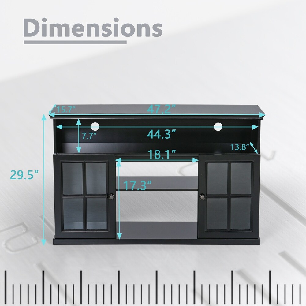 Sophia   William 48'' Traditional Glass 2 Door Wooden Fireplace Cabinet TV Stand for TVs up to 55 inches