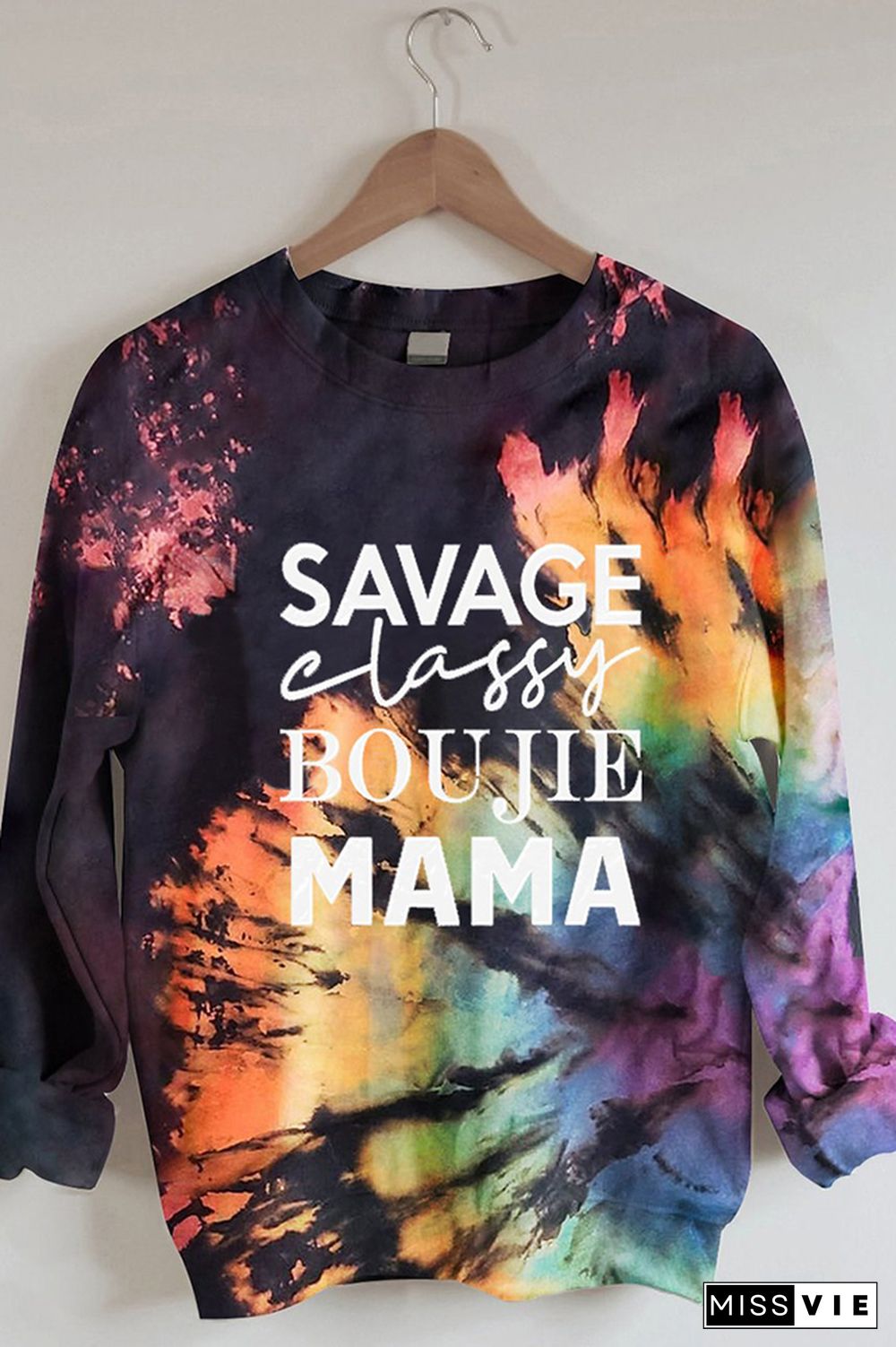 Bleached Tie Dye O-neck Sweatshirt Women Wholesale