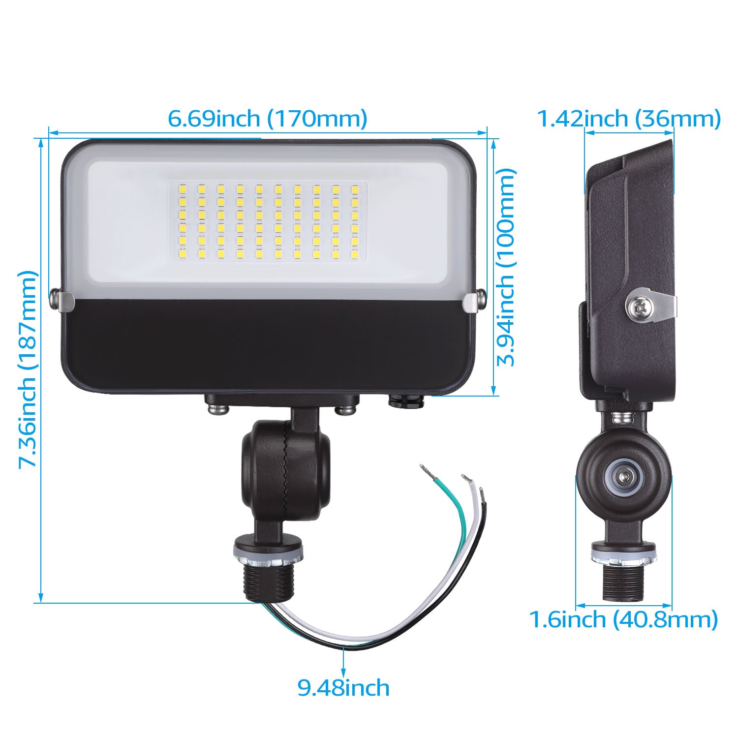 LEONLITE 2 Pack 30W LED Flood Light with Knuckle Mount， 300W Eqv.， 120V Outdoor Area Light， 5000K Daylight， for Wall Washing Signage Lighting， Billboard Lighting， Flag Lighting