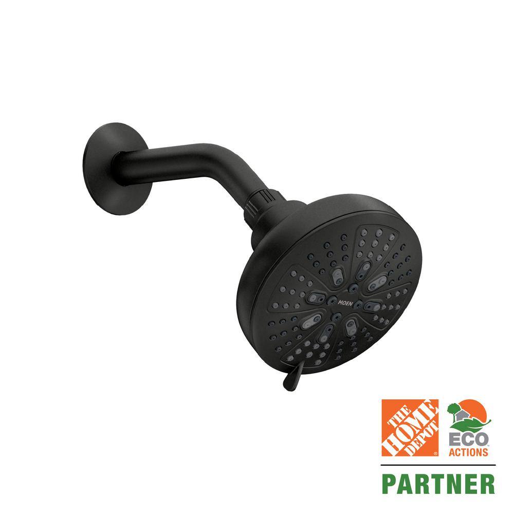 MOEN HydroEnergetix 8-Spray Patterns with 1.75 GPM 4.75 in. Single Wall Mount Fixed Shower Head in Matte Black 200W0BL