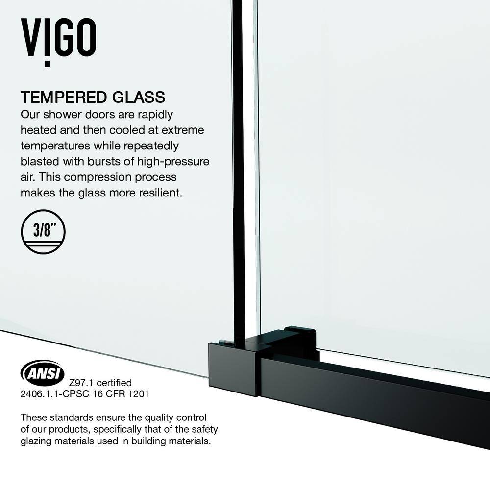 VIGO Elan E-Class 56 to 60 in. W x 76 in. H Frameless Sliding Shower Door in Matte Black with 38 in. (10 mm) Clear Glass VG6021MBCL6076