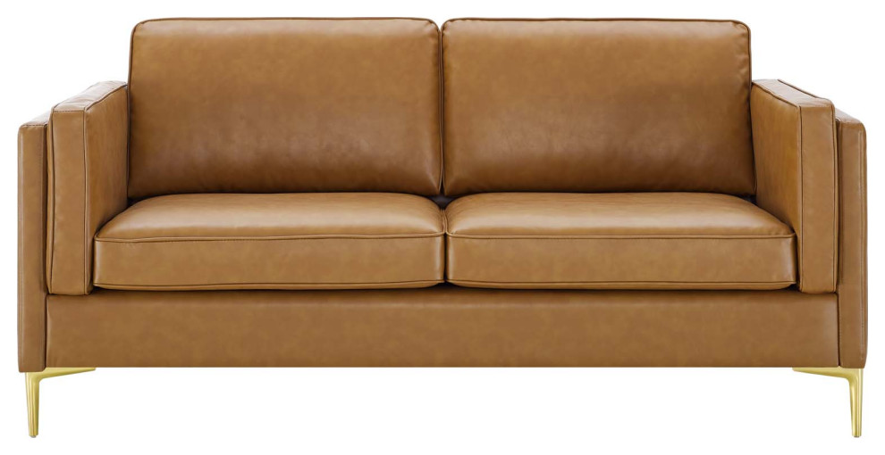 Kaiya Vegan Leather Sofa  Tan   Contemporary   Sofas   by Homesquare  Houzz