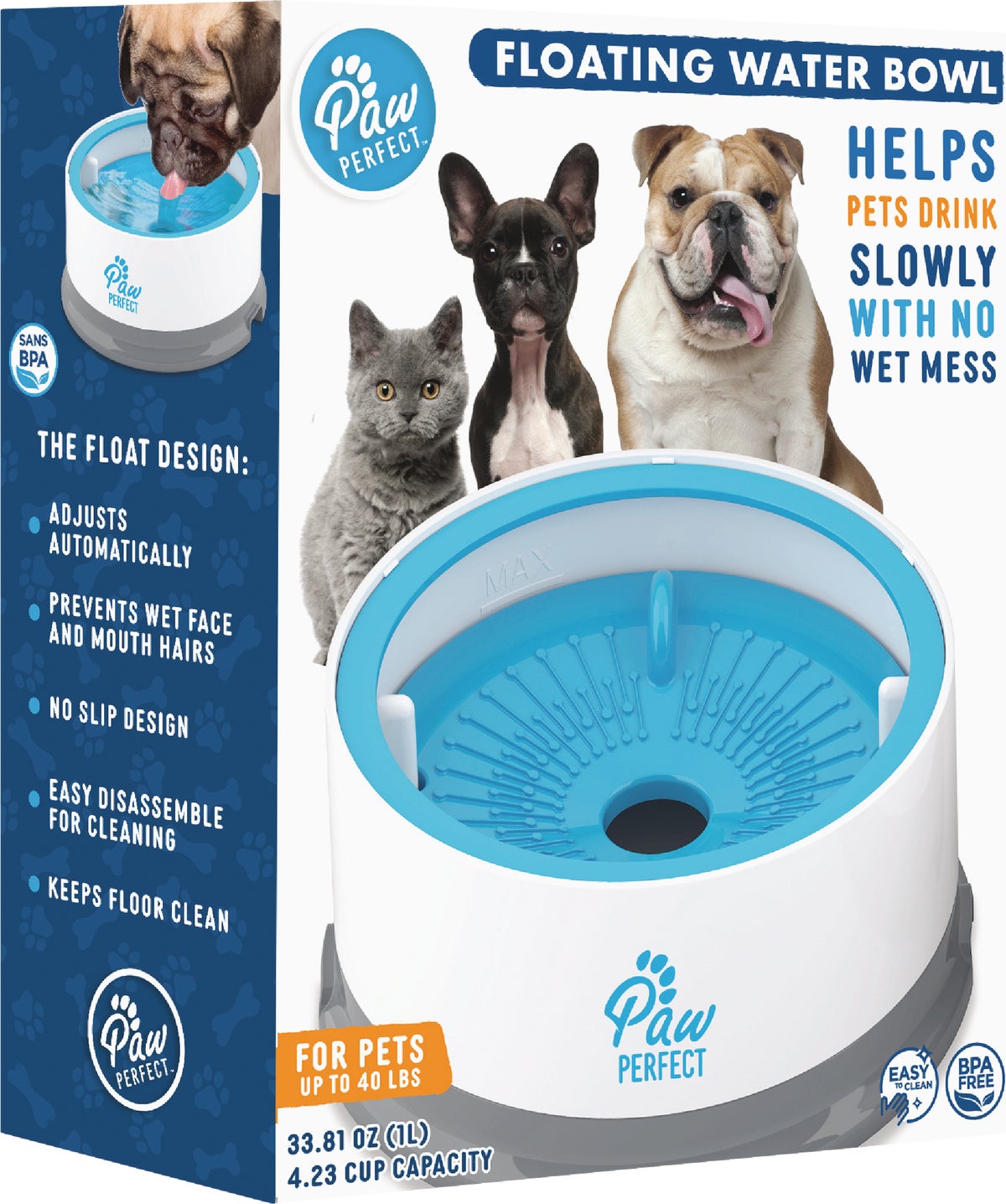 Bell+Howell Paw Perfect Floating Water Pet Bowl 33.8 Oz. White Blue