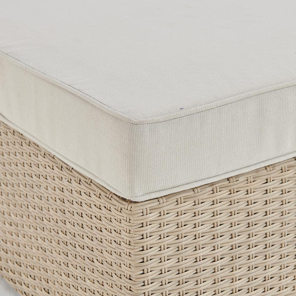 Alaterre Furniture Canaan Beige AllWeather Wicker Outdoor Square Ottoman with Cream Cushion