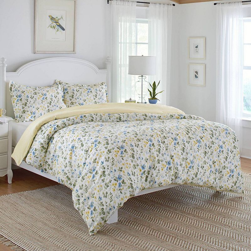 Laura Ashley Meadow Floral Blue Duvet Cover Set with Shams