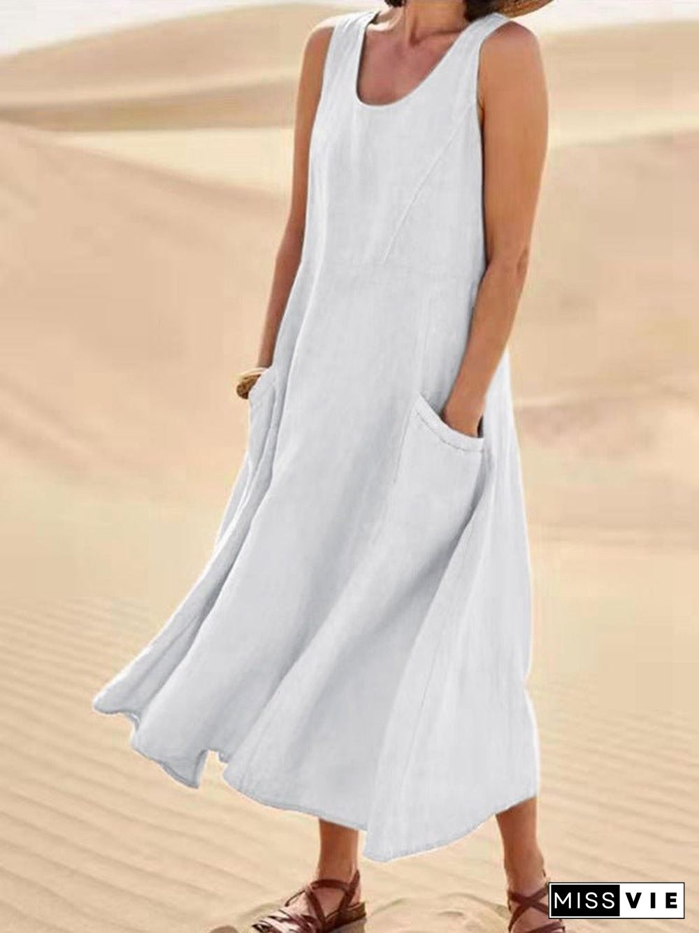 Women'S Dresses Casual Solid Pocket Sleeveless Dress