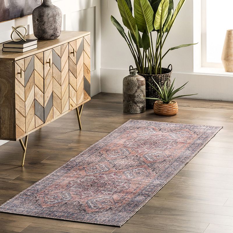 nuLoom Maple Machine Washable Floral Medallion Area Rug