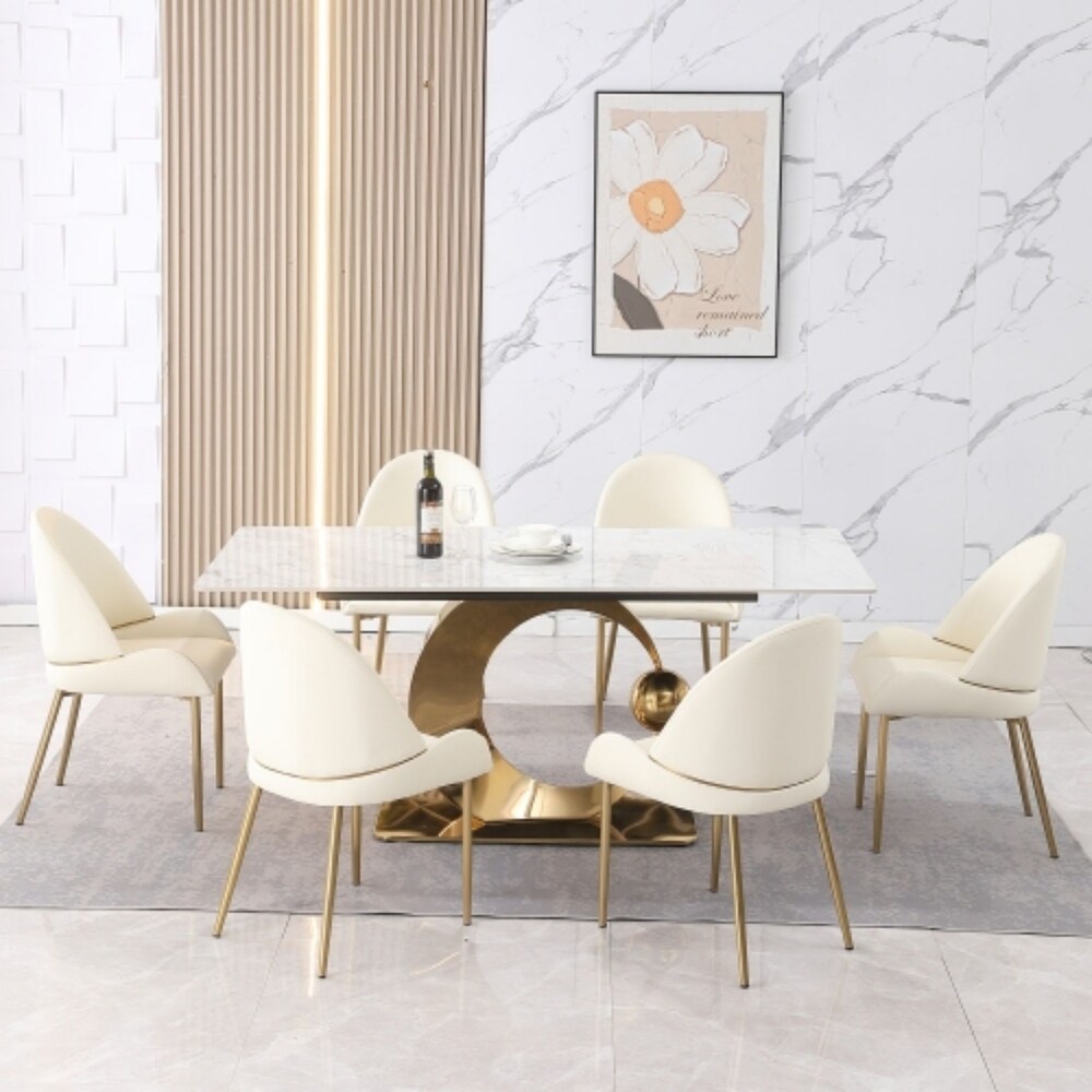 71in Modern Glam Rectangle Dining Table Set with 6PCS Chairs