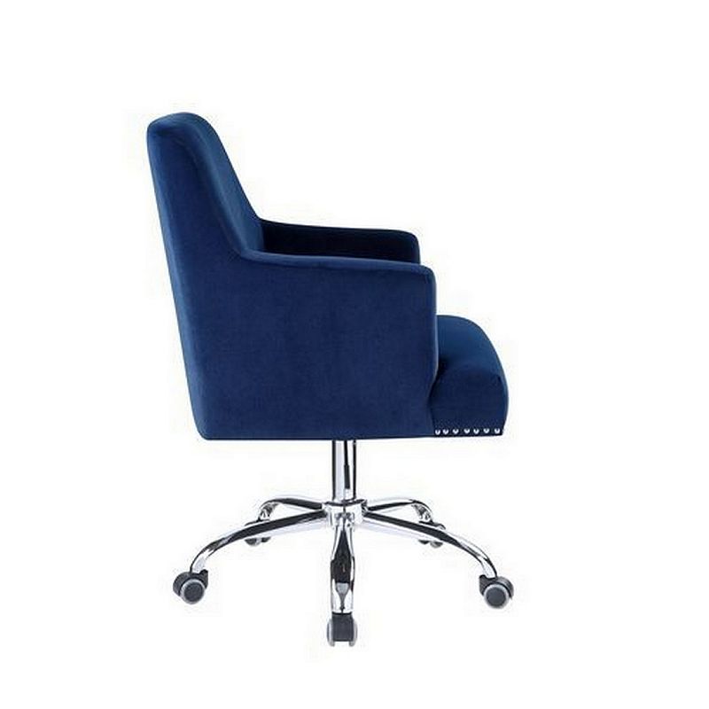 Swivel Office Chair with Sleek Track Arms and Nailhead Trim，Blue and Chrome