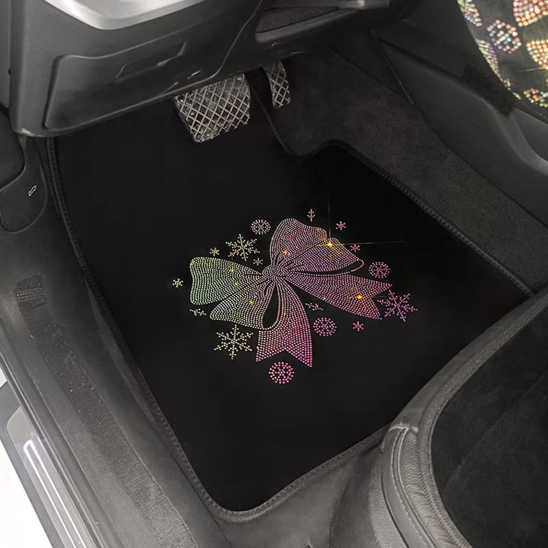 eing Floor Mats for Car SUV Van and Truck， Car Protection Mats，Bling Bow-Knot Rhinestones Car Floor Cushion 5 Pack/Set（Front and Rear ），Multicolor