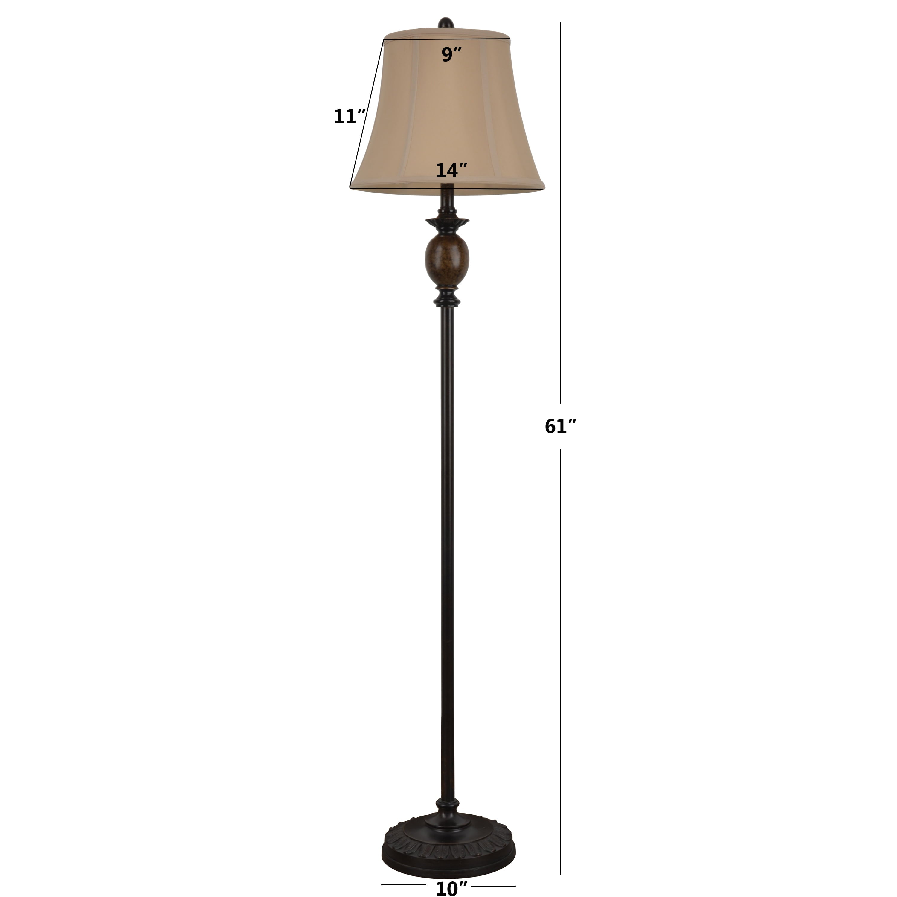 Decor Therapy Mae Traditional Resin Floor Lamp with Faux Silk Shade, Bronze, 61