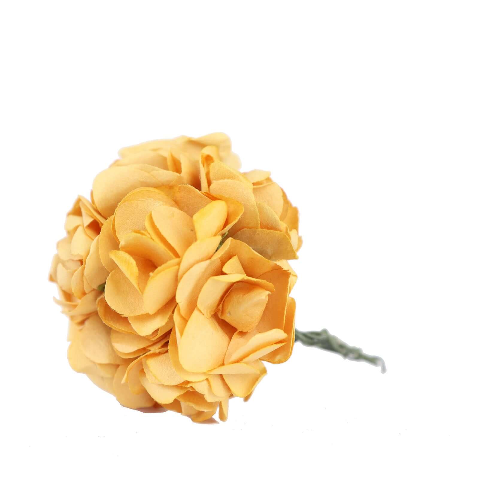 144 Gold Paper Mini Craft Flower Roses, DIY Flower Bushes With Wire Stems