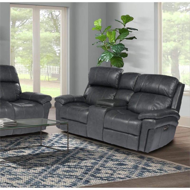 Sunset Trading Luxe Leather Reclining Loveseat with Power Headrest in Gray   Contemporary   Loveseats   by Homesquare  Houzz