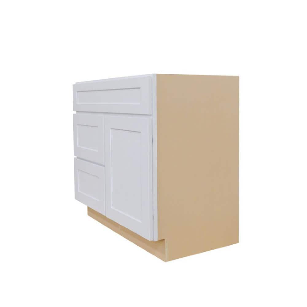 ProCraft Cabinetry Liberty Series Assembled 36 in W x 21 in D x 345 in H Sink Base Bath Vanity Cabinet Only With Left Drawers in White