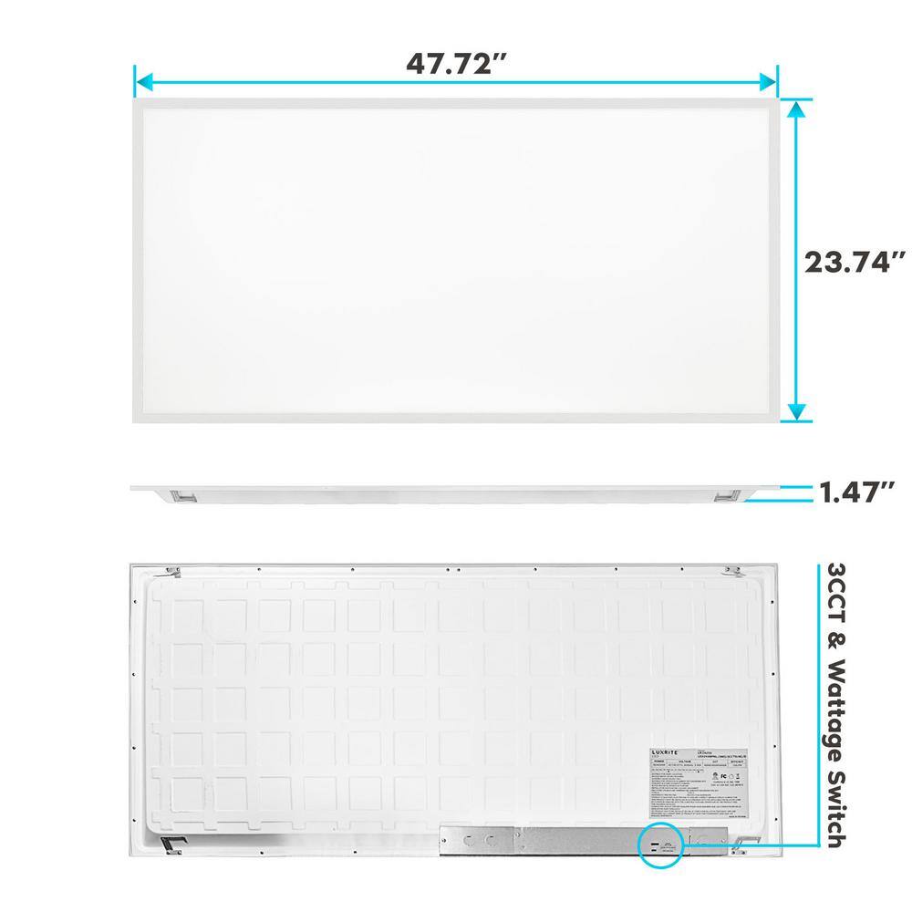 LUXRITE 2 ft. x 4 ft. Integrated LED Drop Ceiling Panel Light 304050-Watt 3 Color Selectable 375050006250 Lumens ETL 4-Pack LR24253-4PK