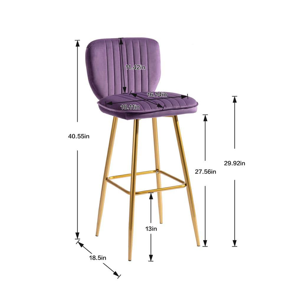 Modern 40.55 in. Purple Wood Bar Stool Bar Height with Low Back and Footrest YYmd-CA-102