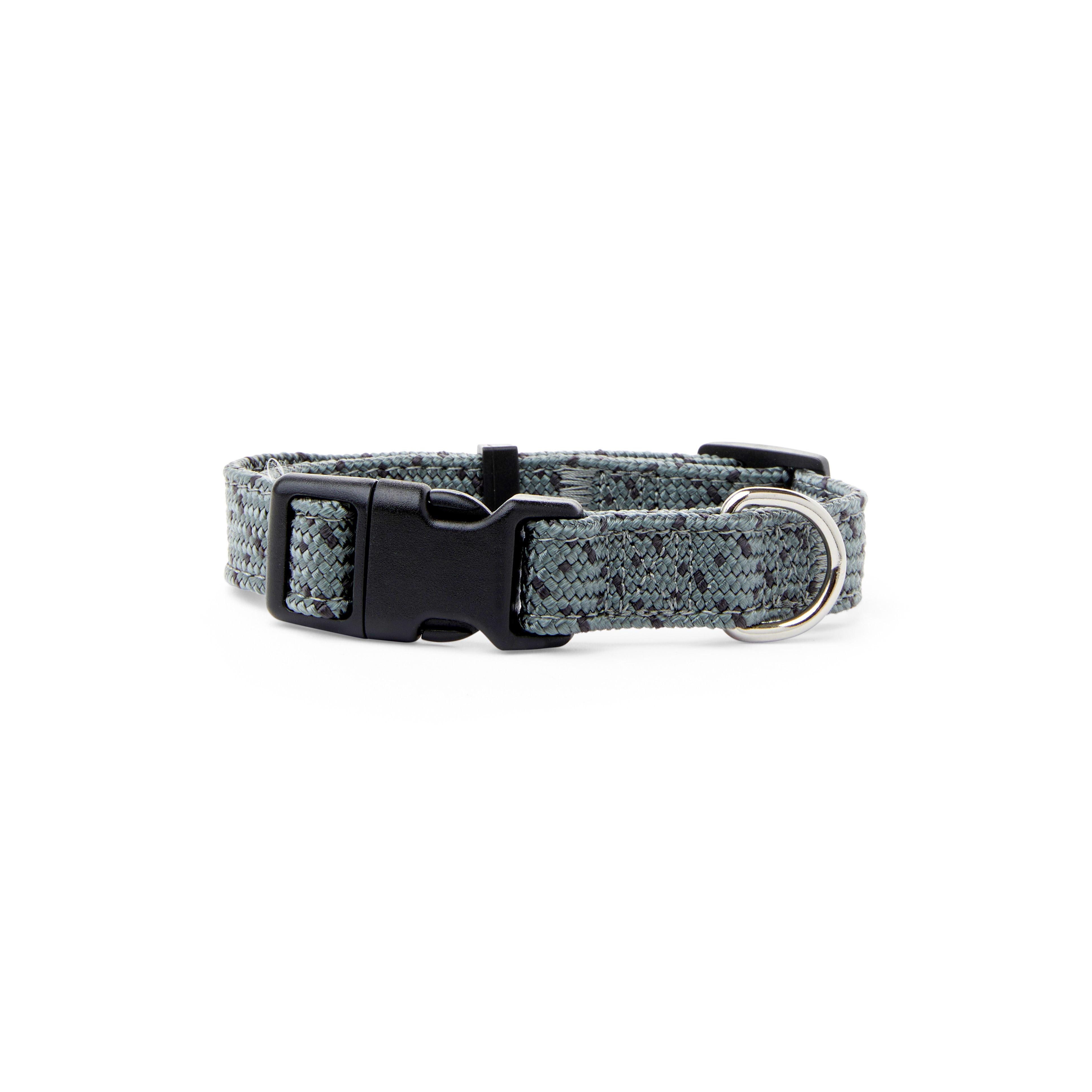 YOULY The Adventurer Grey  Black Webbed Nylon Dog Collar， Small