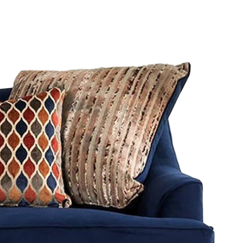 Wood And Chenille Fabric Upholstered Loveseat With Throw Pillows  Blue   Transitional   Loveseats   by VirVentures  Houzz