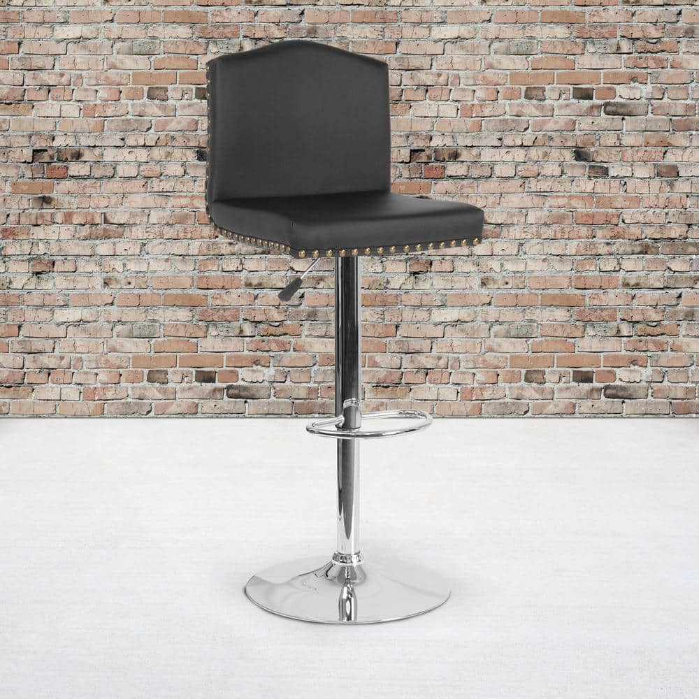 Carnegy Avenue 32.5 in. Adjustable Height Black Leather Bar Stool CGA-DS-231710-BL-HD