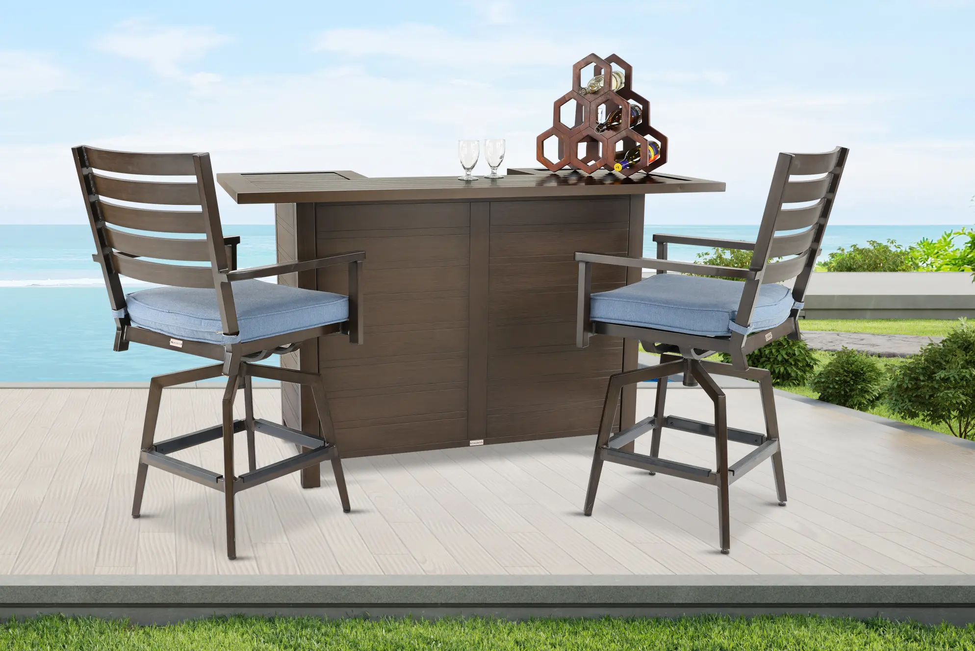 Adeline Patio Bar and Swivel Stool Set