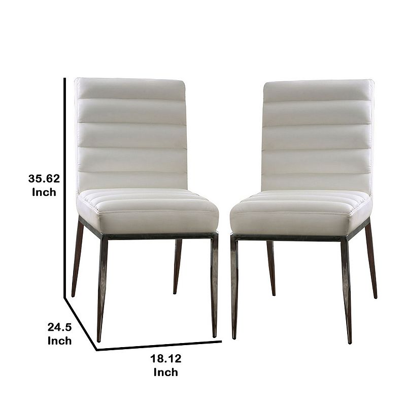 Leatherette Side Chairs with Horizontal Tufted Channels， Set of 2， White