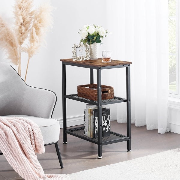 Modern End Side Tables/Nightstands with 2-Tier Metal Mesh Storage Shelf