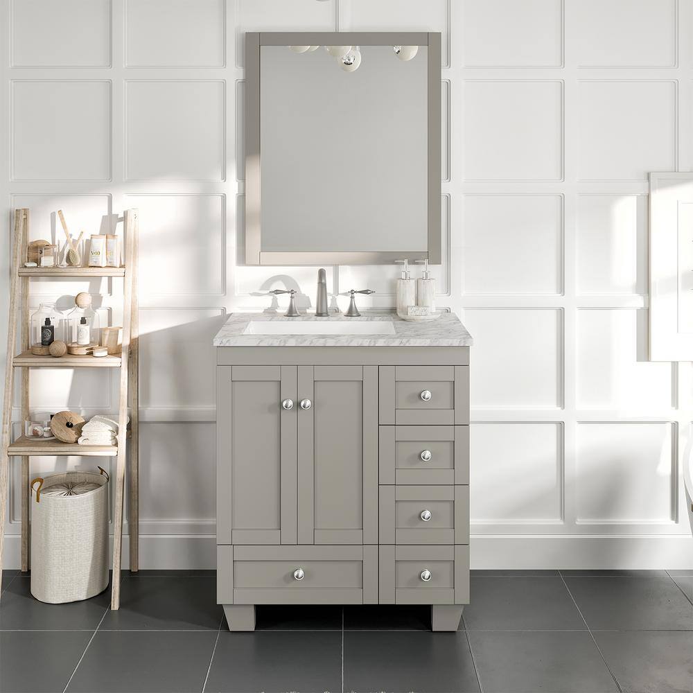 Eviva Acclaim 30 in. W x 22 in. D x 34 in. H Bath Vanity in Gray with White Carrara Marble Vanity Top with White Sink EVVN69-30GR