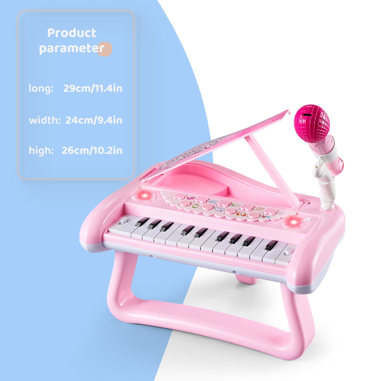 First Birthday Toddler Piano Toys for 1 Year Old Girls， Baby Musical Keyboard 22 Keys Kids Age 1 2 3 Play Instrument with Microphone