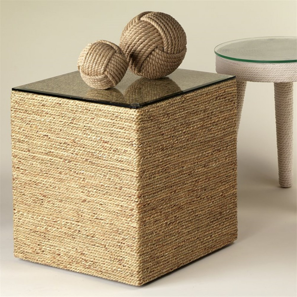 Home Square Square Coastal Glass Side Table in Natural   Set of 2   Beach Style   Side Tables And End Tables   by Homesquare  Houzz