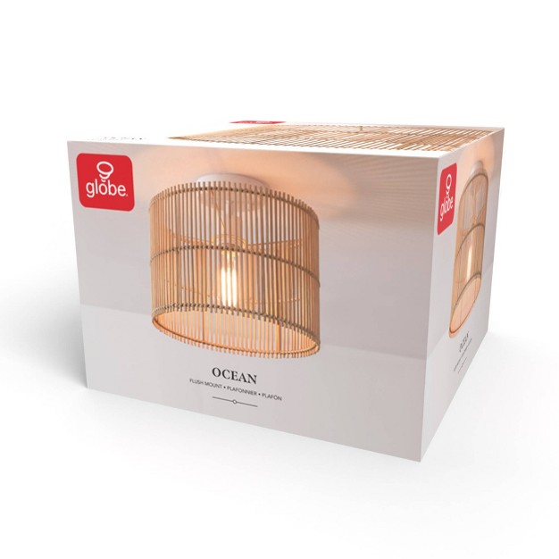 Ocean 1 light Matte White Flush Mount Ceiling Light With Natural Bamboo Shade Globe Electric