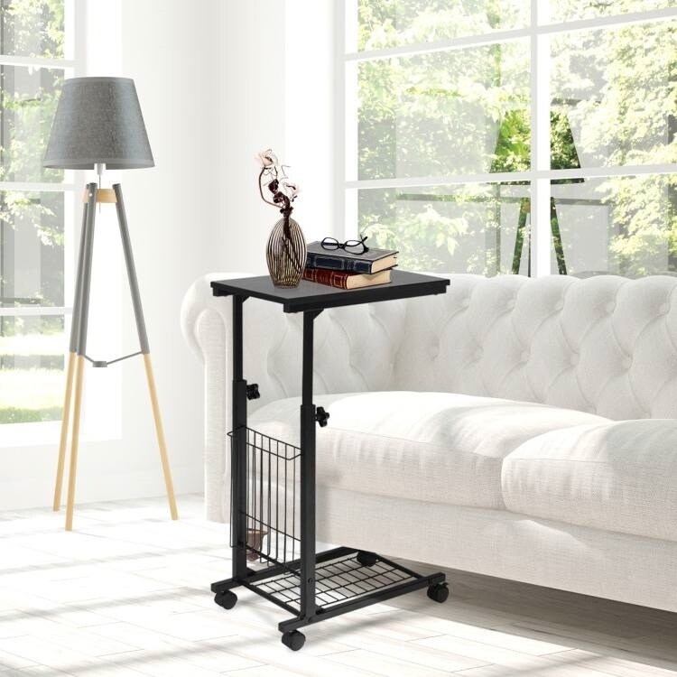 Black Multipurpose Adjustable Height TV Tray Sofa Table on Wheels   20\