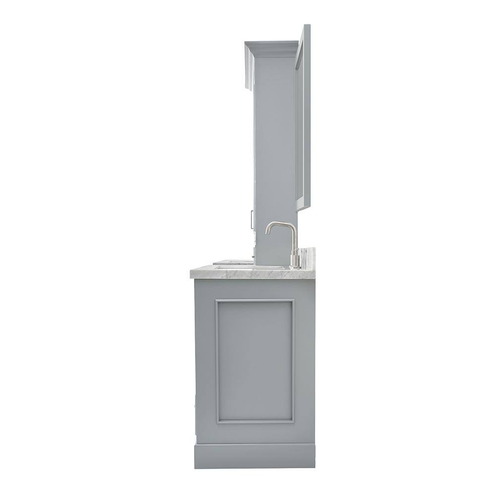 ARIEL Stafford 85 in. W x 22 in. D x 89 in. H Double Sinks Freestanding Bath Vanity in Grey with White Marble Tops and Mirrors M085DCWRGRY