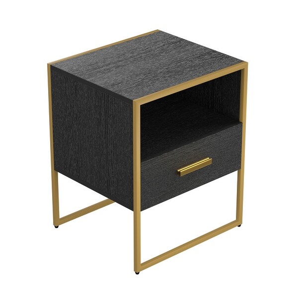 Gold and Black Nightstand/Side Table with Drawers - - 36532944