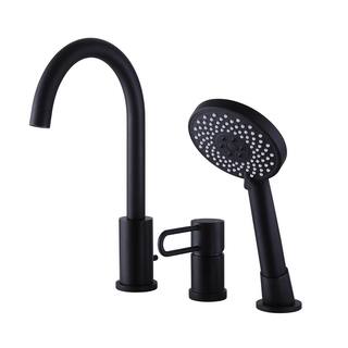 Tomfaucet Single-Handle Deck-Mount Roman Tub Faucet with Hand Shower in Matte Black TFK0052