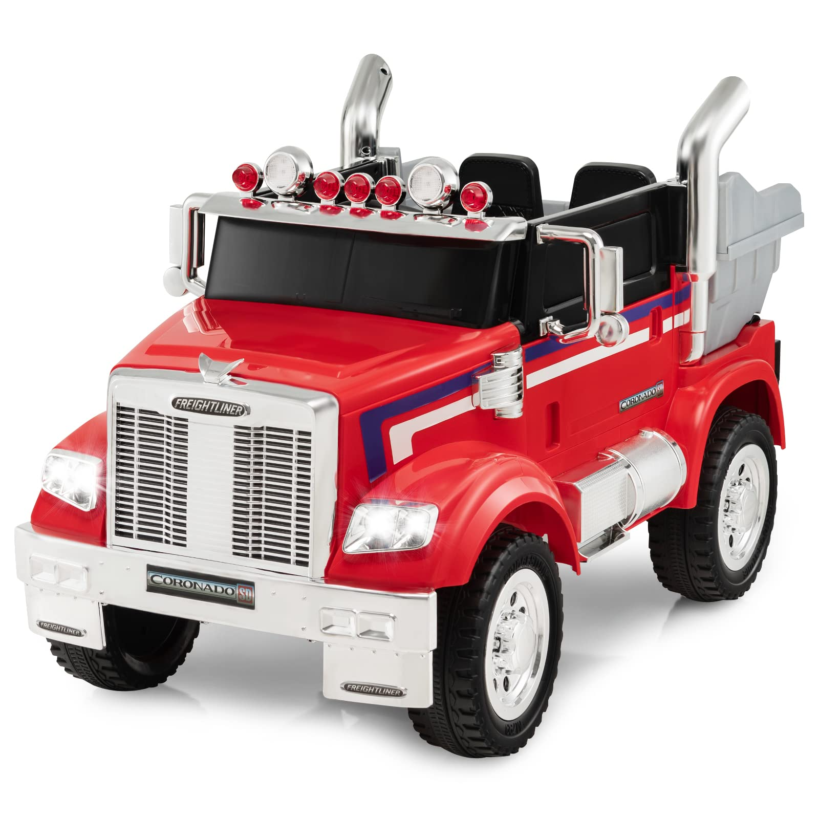 Costzon Electric Car for Kids, 12V Licensed Freightliner Ride on Dump Truck w/ Remote Control, Rear Loader