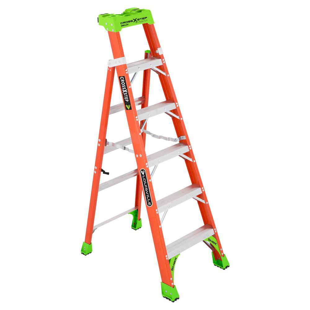 Louisville Ladder Cross Step 6 ft. Fiberglass Leaning Step Ladder (10 ft. Reach) 300 lbs. Load Capacity Type IA Duty Rating L-3080-06