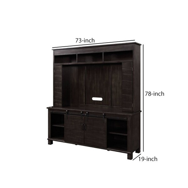 Entertainment Center with 11 Compartments and LED Fireplace， Brown