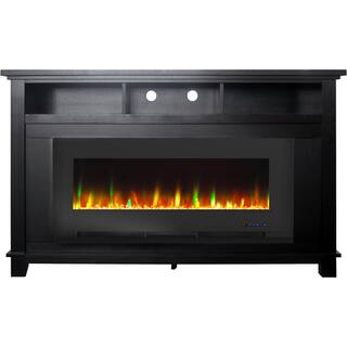 Cambridge San Jose 58 in. Freestanding Electric Fireplace Entertainment Stand in Black with 50 in. Insert and Crystal Rock Display CAM5735-1BLK