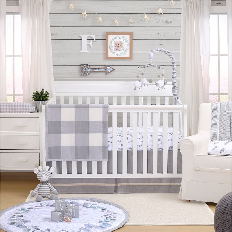 The Peanut Shell Farmhouse Gray Gingham Checkered Fitted Crib Sheet